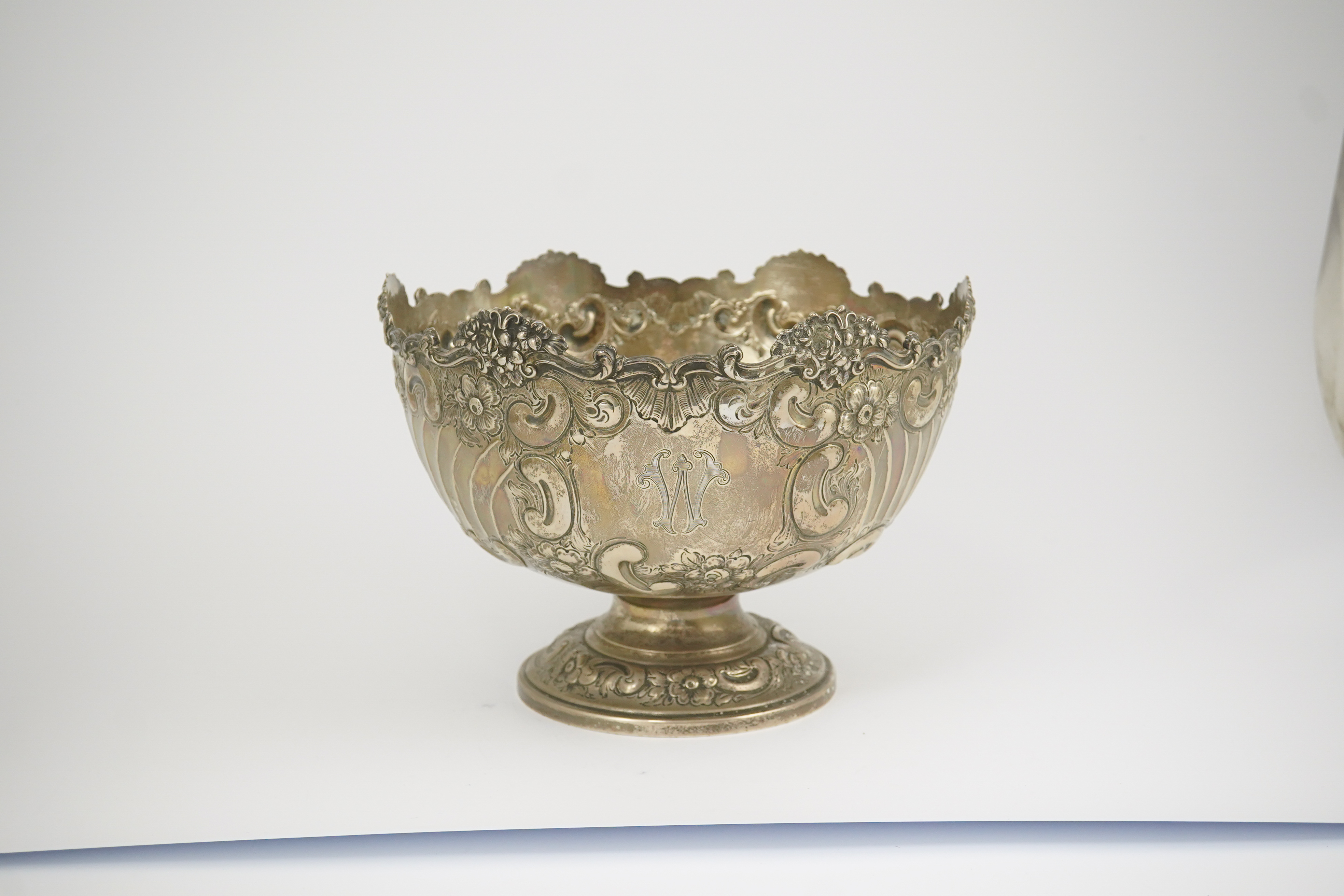 An Edwardian repousse silver rose bowl, by Hawksworth, Eyre & Co